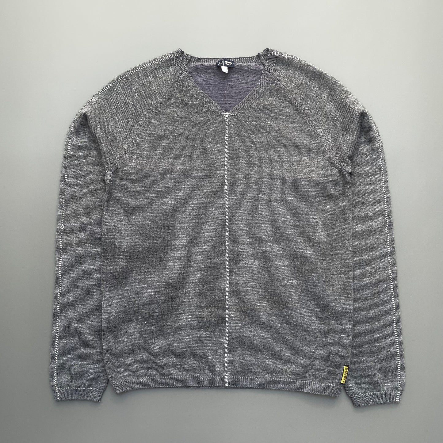 Armani Jeans Grey 00s Contrast Stitch Knit Jumper