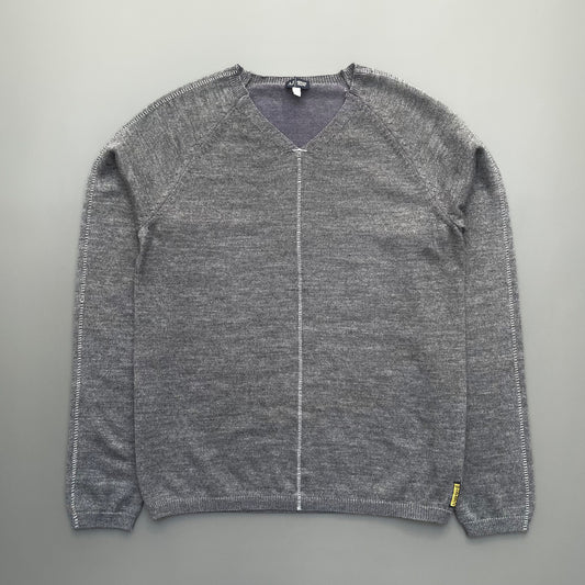 Armani Jeans Grey 00s Contrast Stitch Knit Jumper