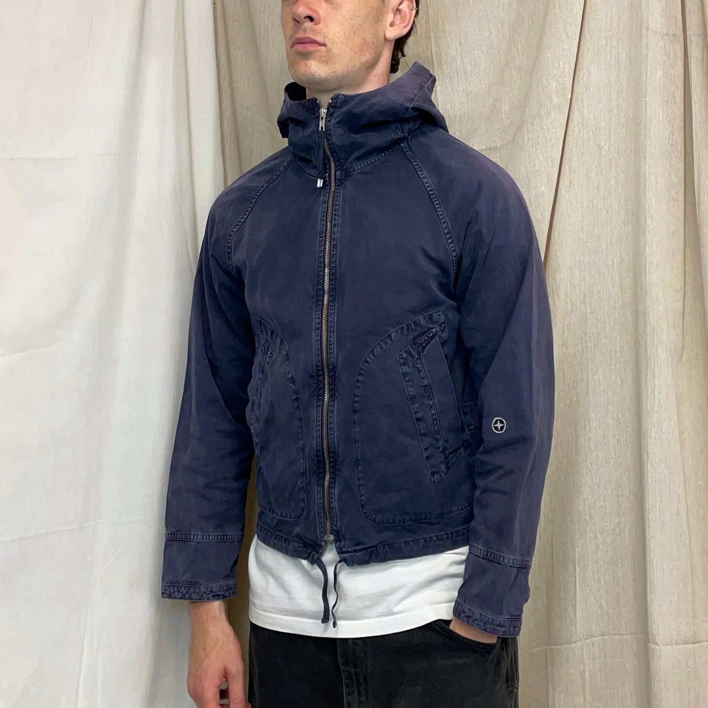 Stone Island Denims SS06 Navy Cotton Hooded Windbreaker Emblem Jacket