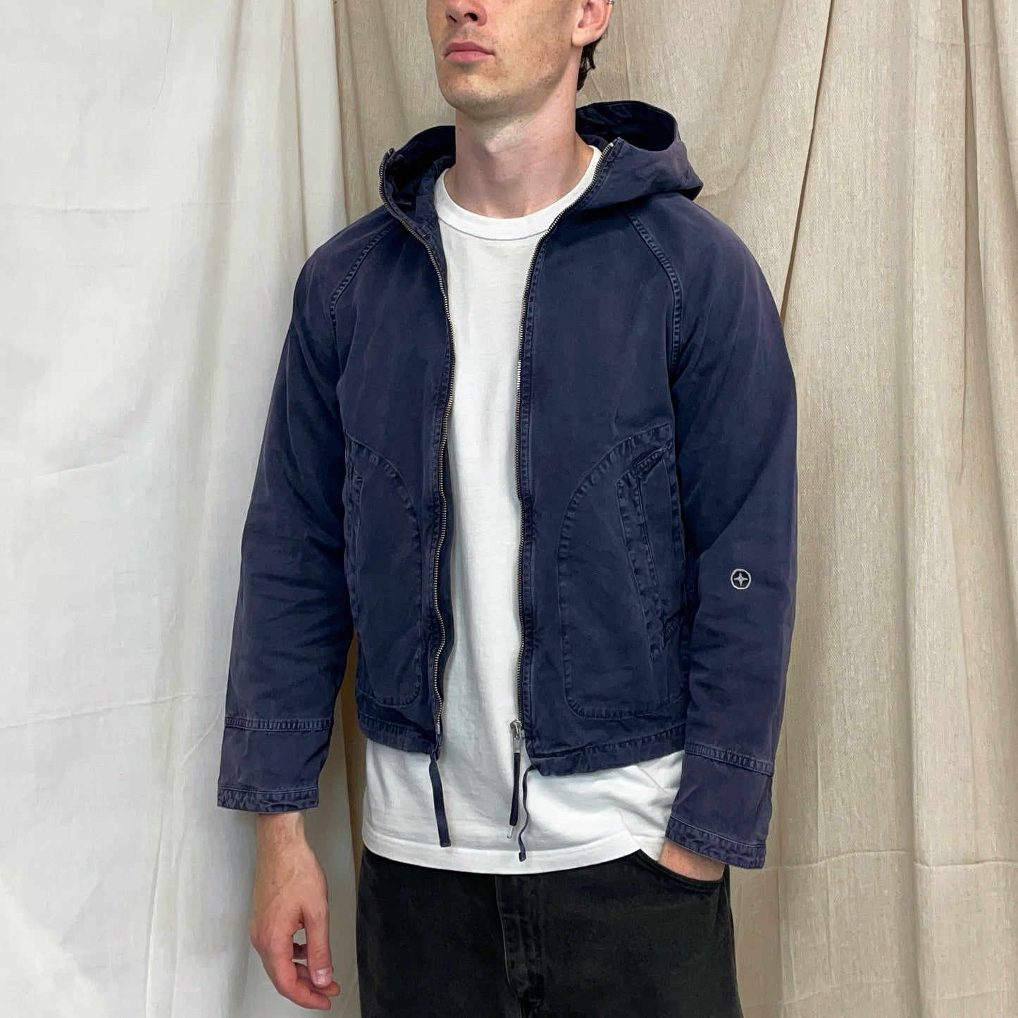 Stone Island Denims SS06 Navy Cotton Hooded Windbreaker Emblem Jacket