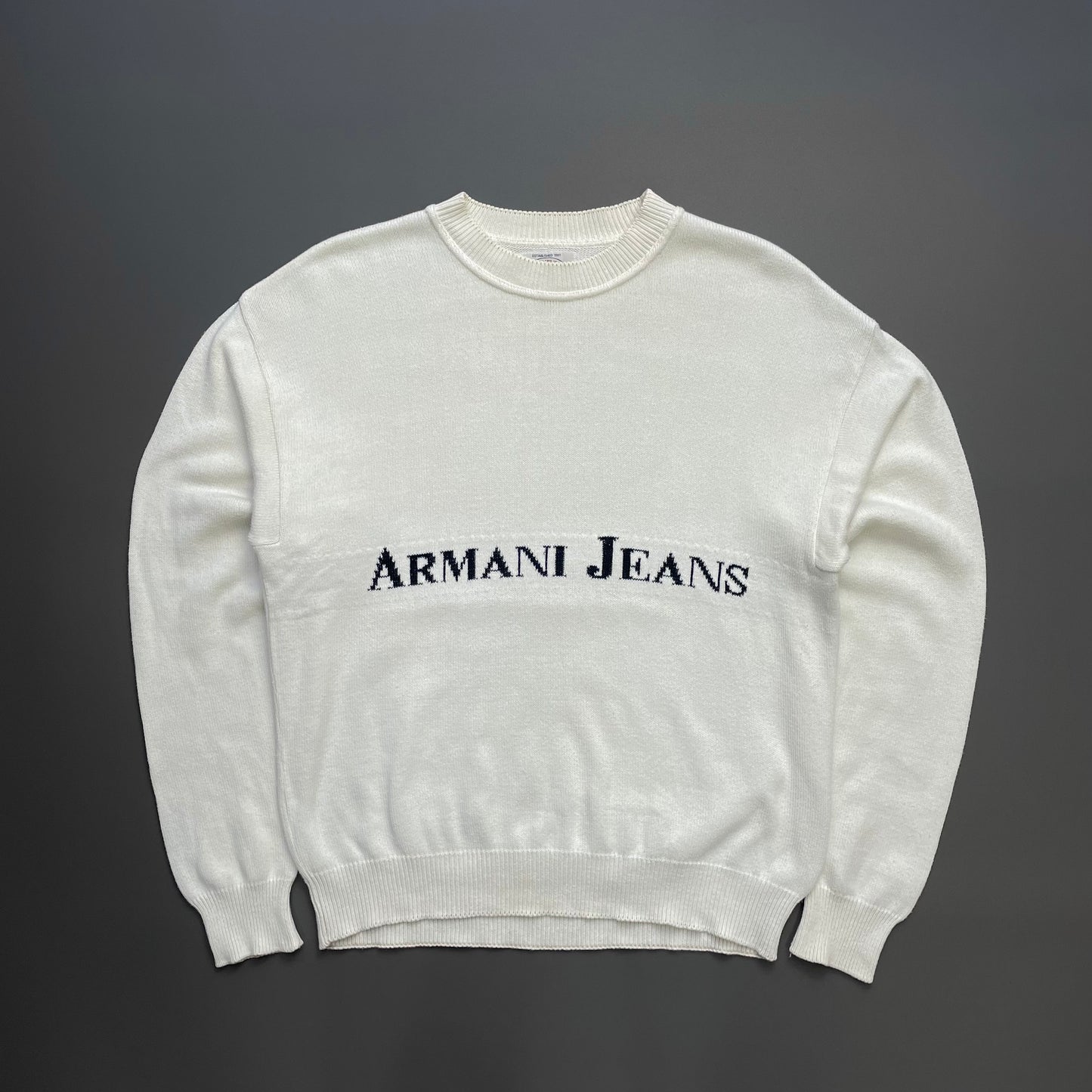 Armani Jeans Cream White 90s Spellout Knit Jumper