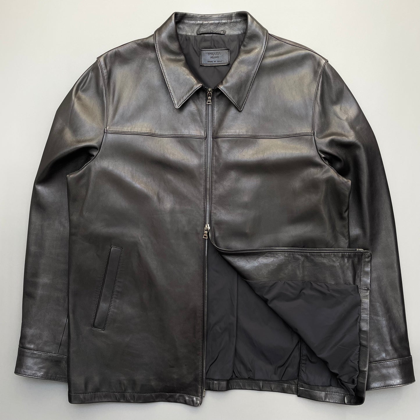 Prada Black 2008 Leather Zip-Through Jacket