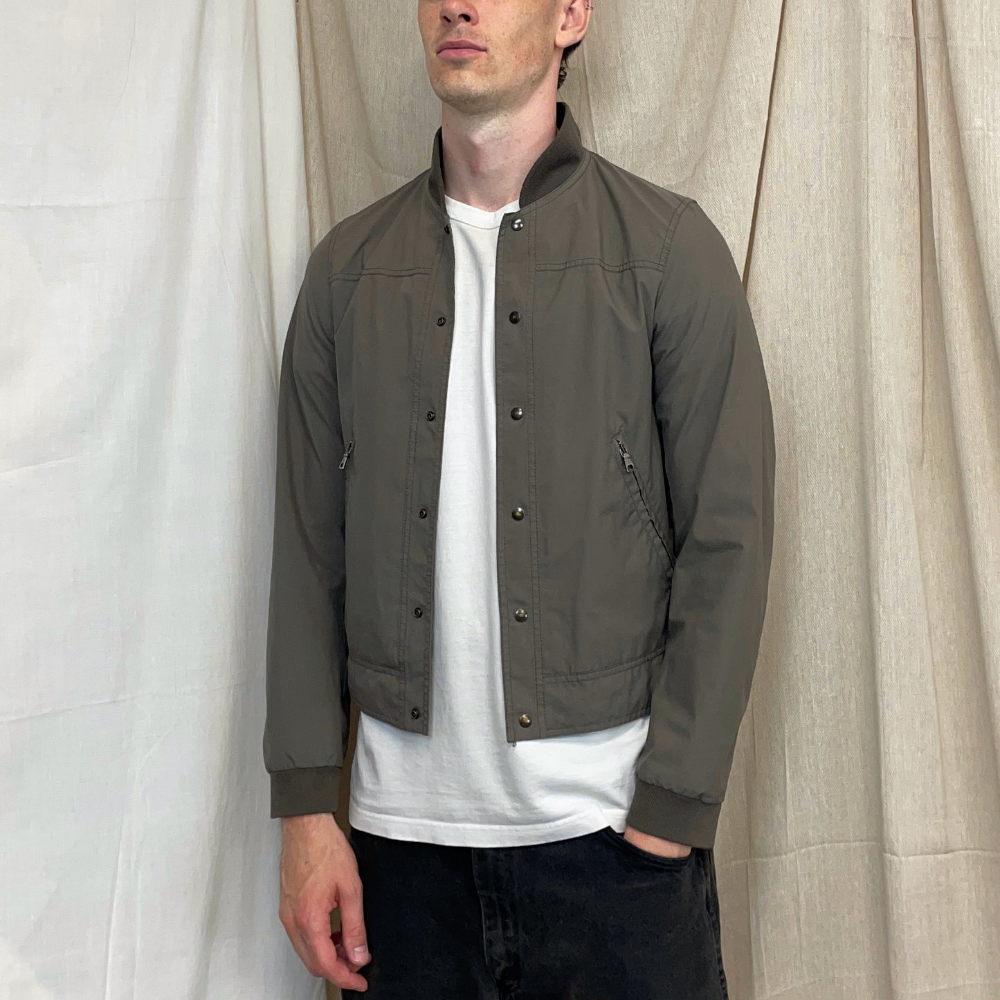 Prada Sport Grey Brown 00s Goretex Lightweight Button-Through Bomber Jacket