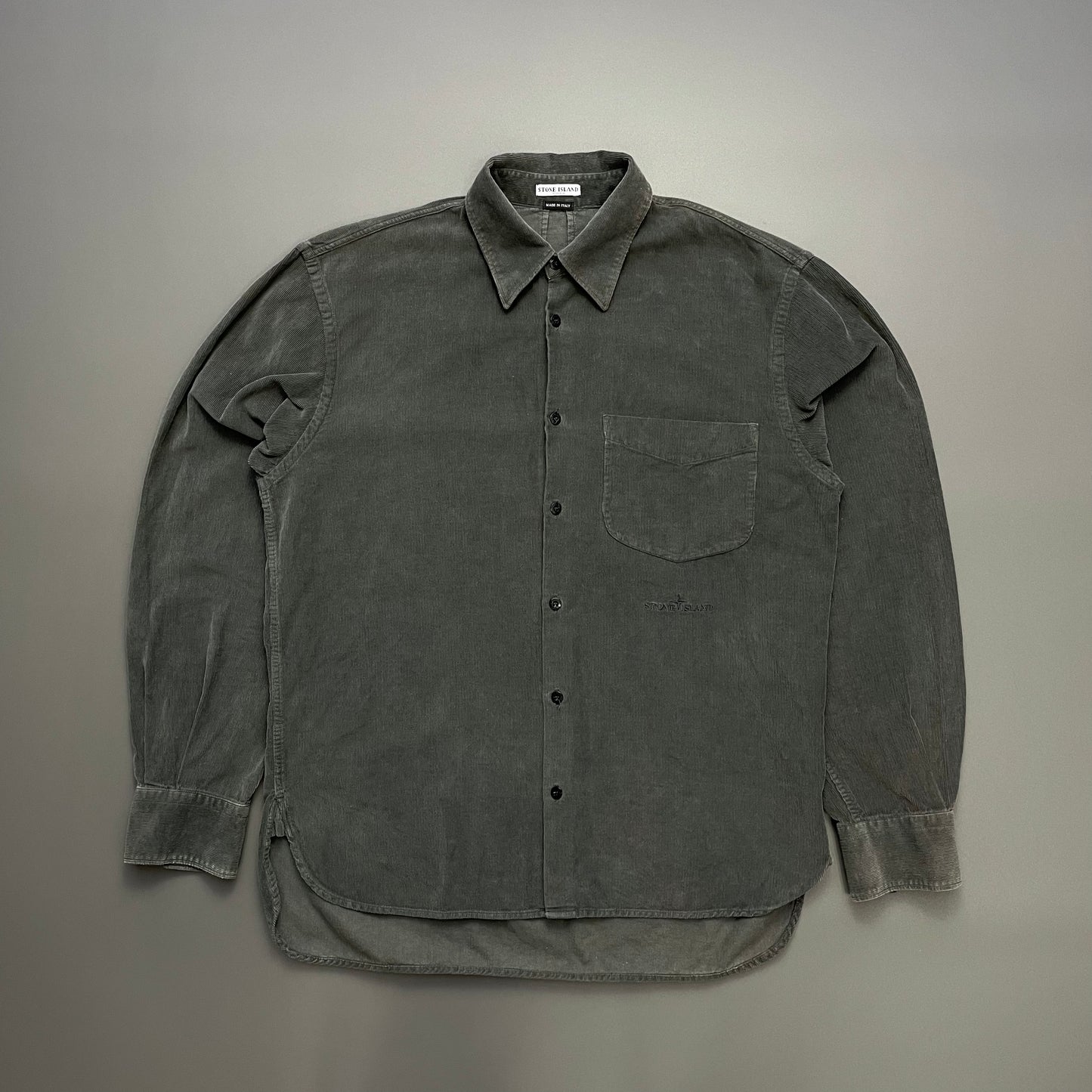 Stone Island Dark Grey AW03 Fine Cord Spellout Shirt