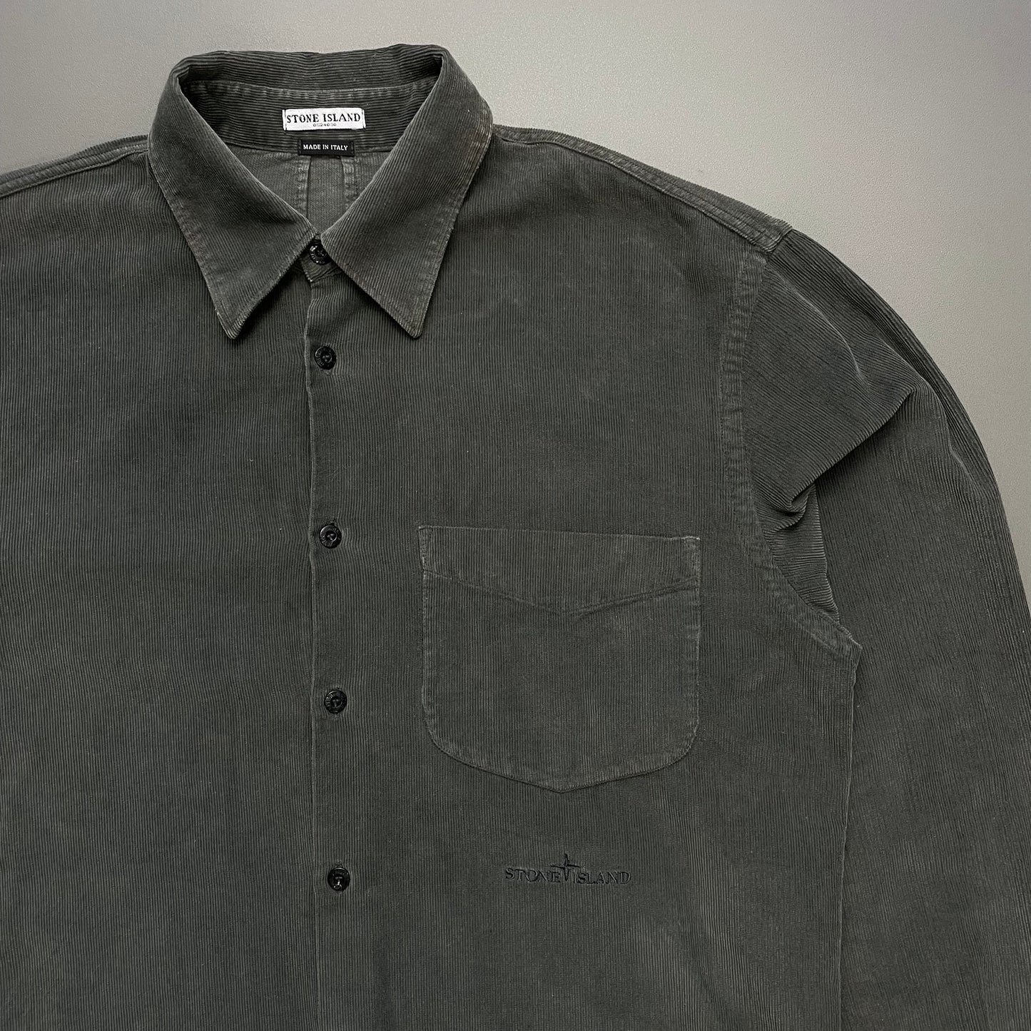 Stone Island Dark Grey AW03 Fine Cord Spellout Shirt