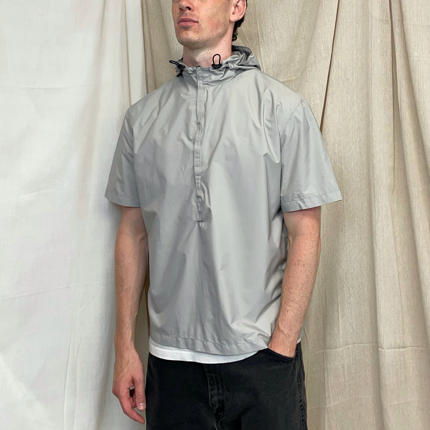 Prada Sport Grey SS99 Nylon Hooded Pullover Shirt Outerlayer