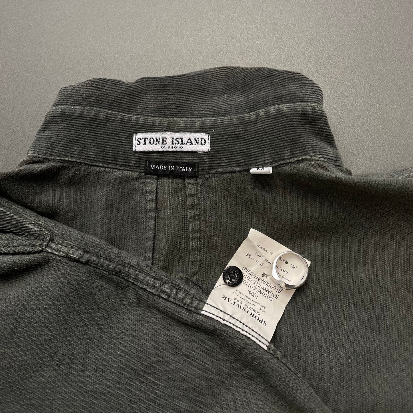 Stone Island Dark Grey AW03 Fine Cord Spellout Shirt