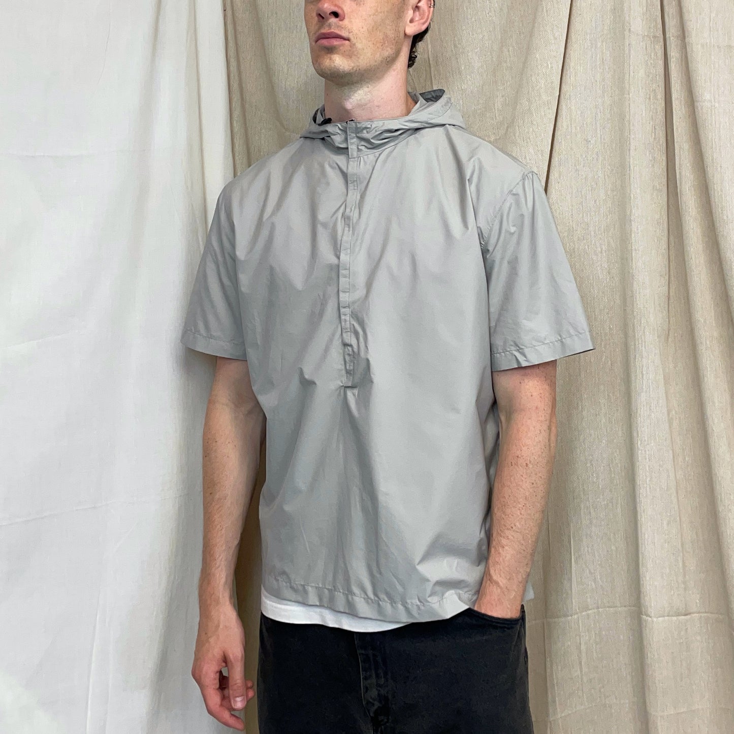 Prada Sport Grey SS99 Nylon Hooded Pullover Shirt Outerlayer