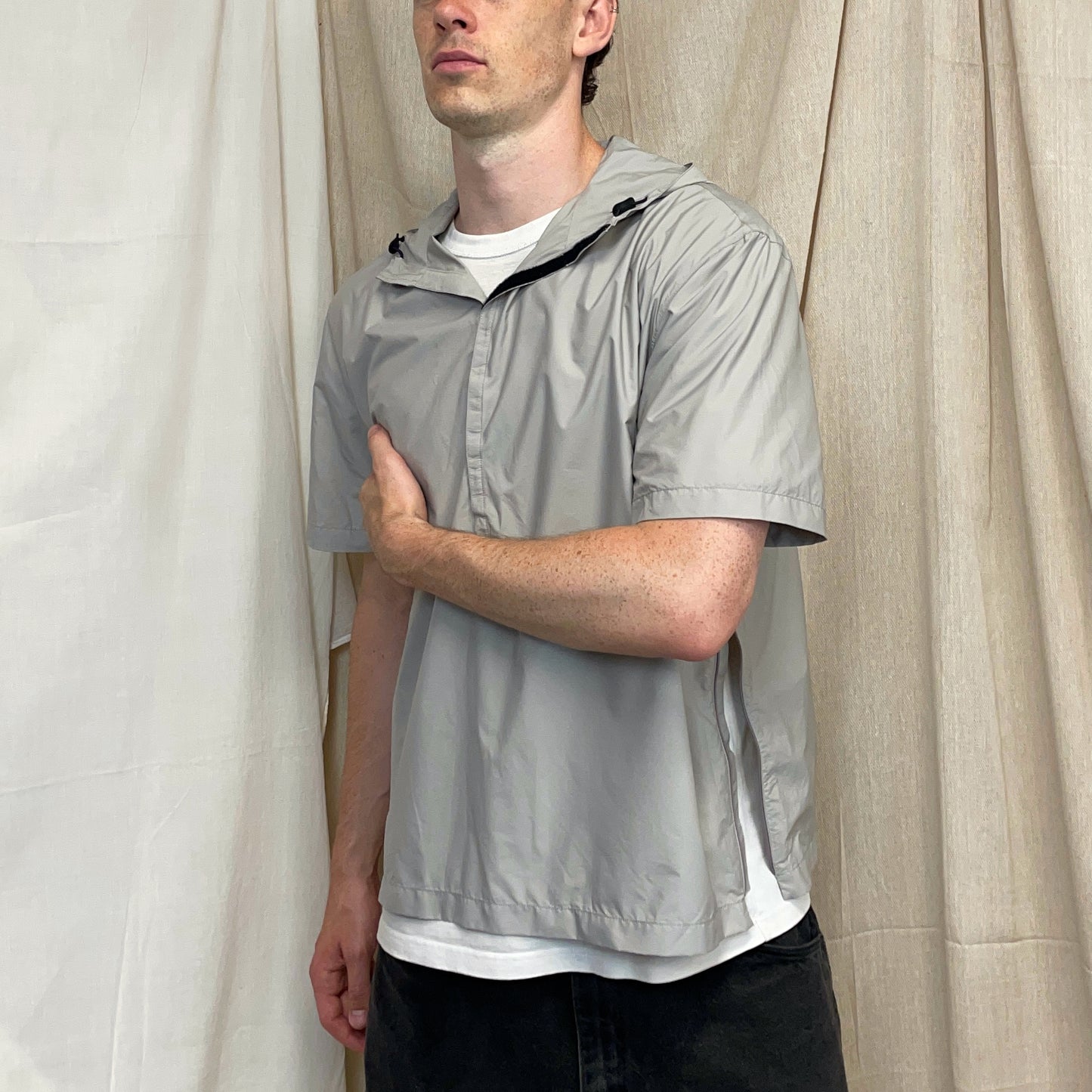 Prada Sport Grey SS99 Nylon Hooded Pullover Shirt Outerlayer