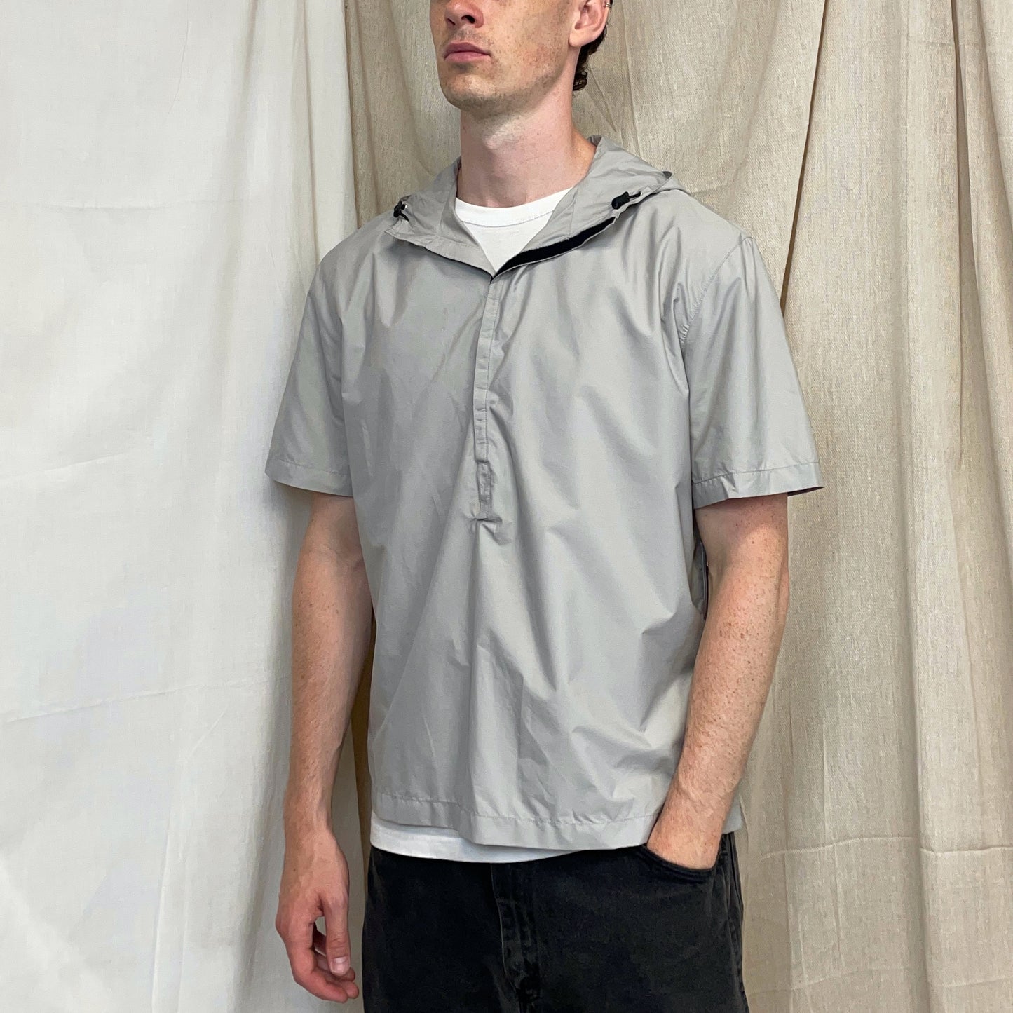 Prada Sport Grey SS99 Nylon Hooded Pullover Shirt Outerlayer