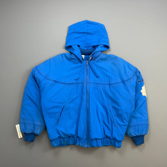 Giorgio Armani Electric Blue 80s Snowear Hooded Bomber Jacket
