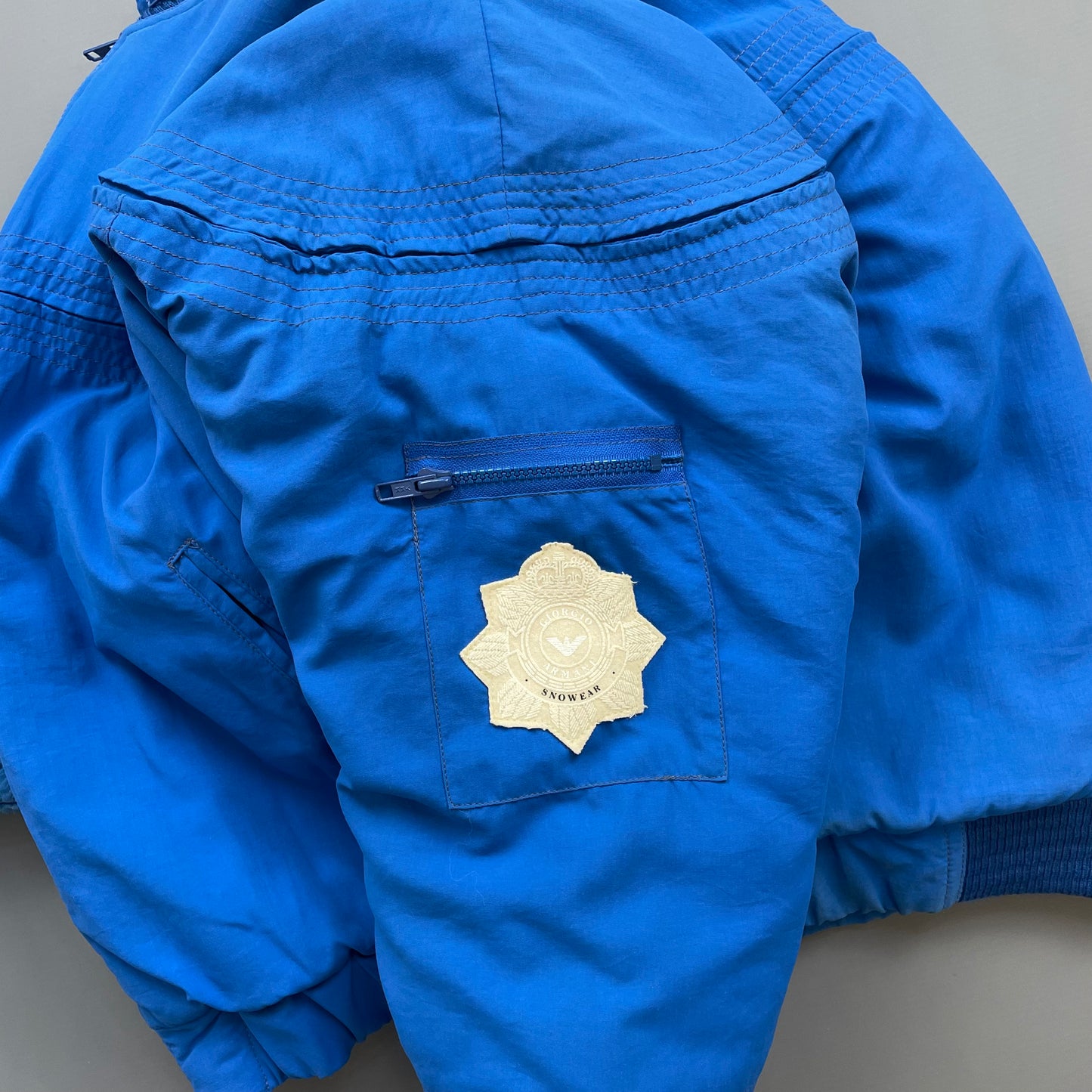 Giorgio Armani Electric Blue 80s Snowear Hooded Bomber Jacket