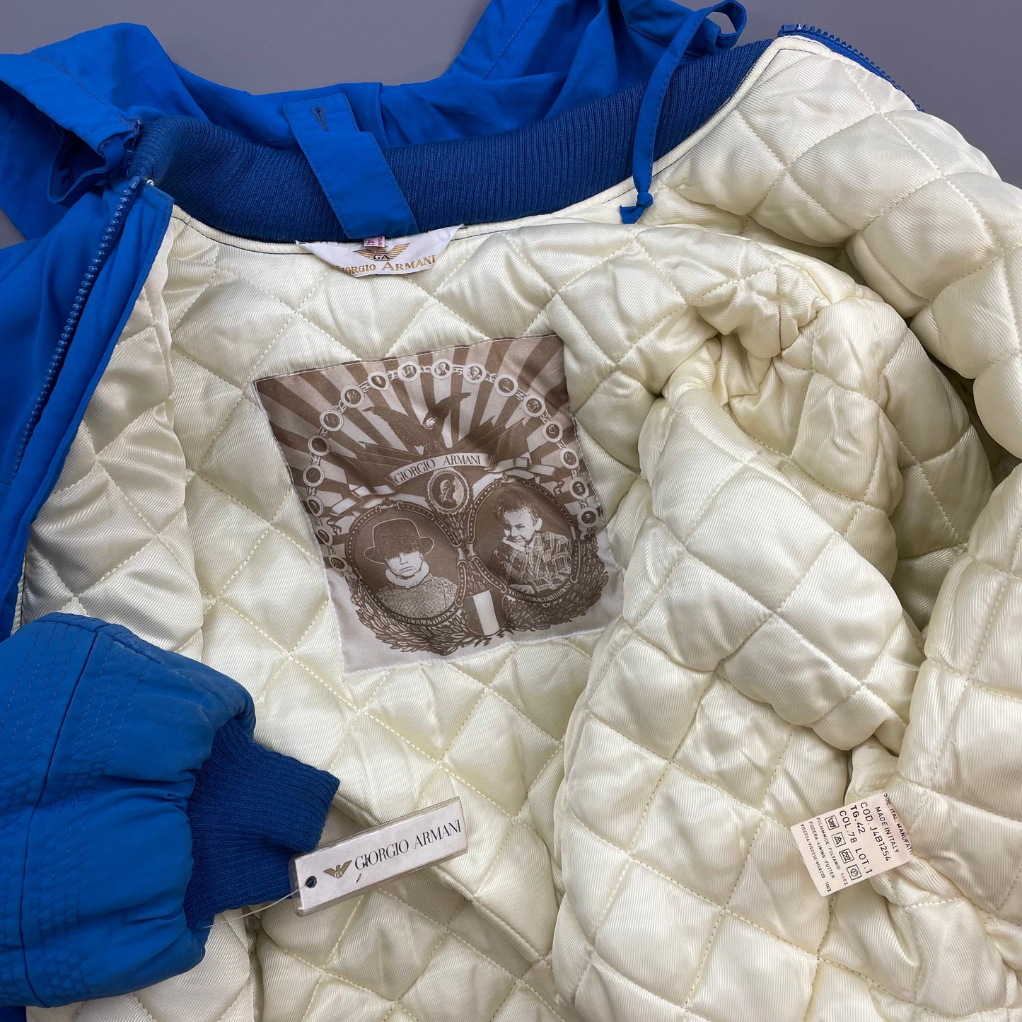 Giorgio Armani Electric Blue 80s Snowear Hooded Bomber Jacket