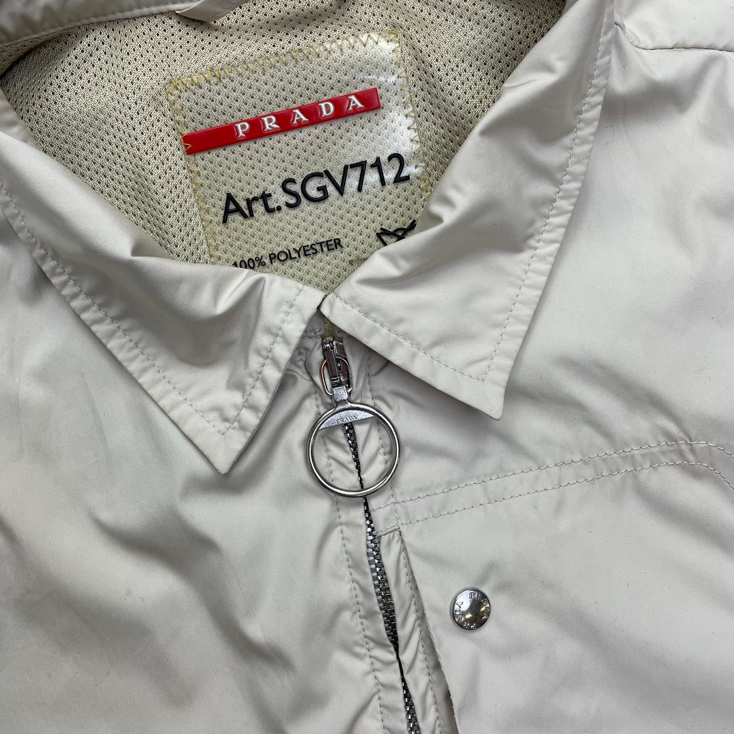 Prada Cream Harrington Two-Way Zip Jacket Tg50