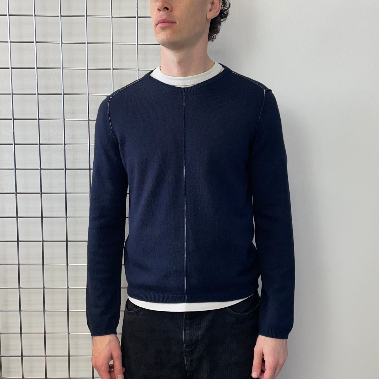 Armani Jeans Navy 00s Raw Seam Knit Jumper