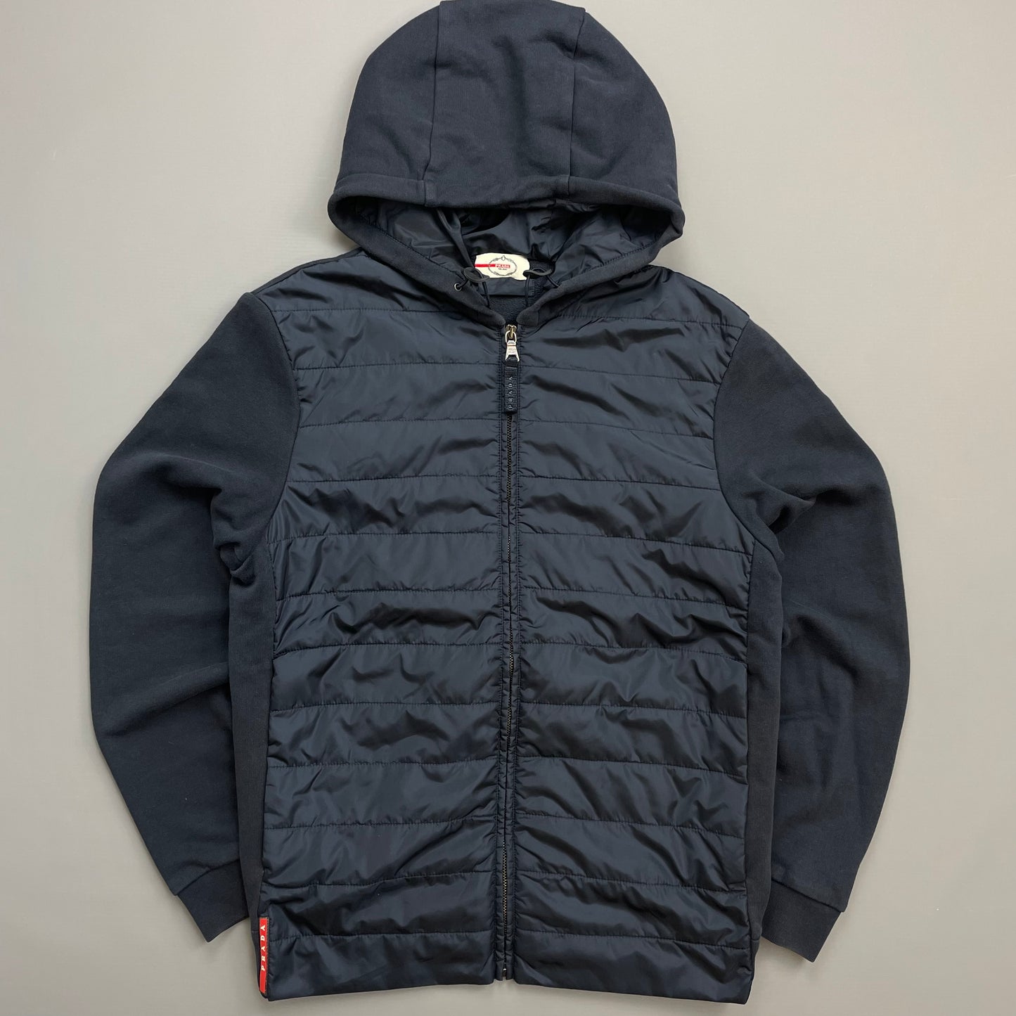Prada Sport Navy Nylon Padded Hybrid Hooded Jacket