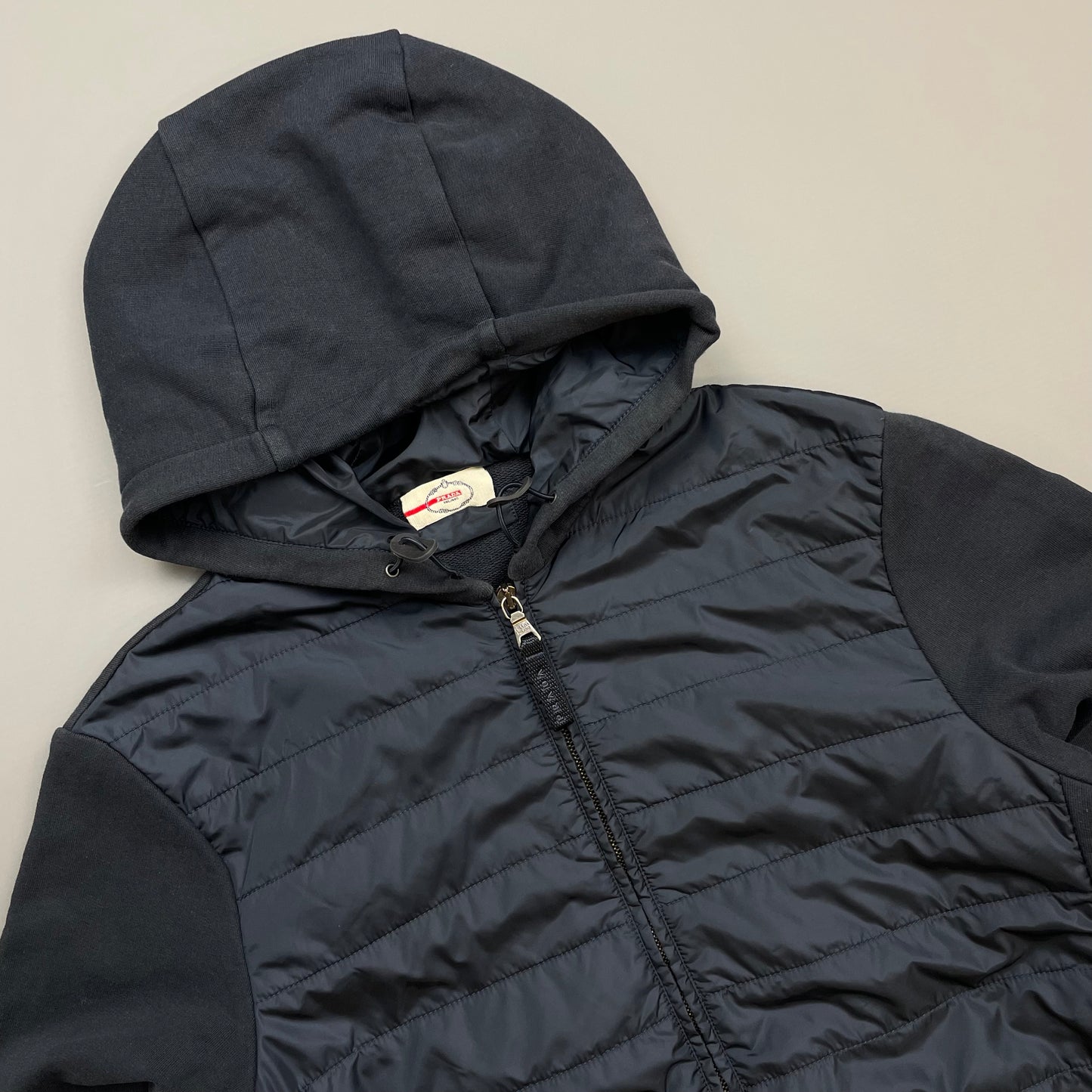 Prada Sport Navy Nylon Padded Hybrid Hooded Jacket