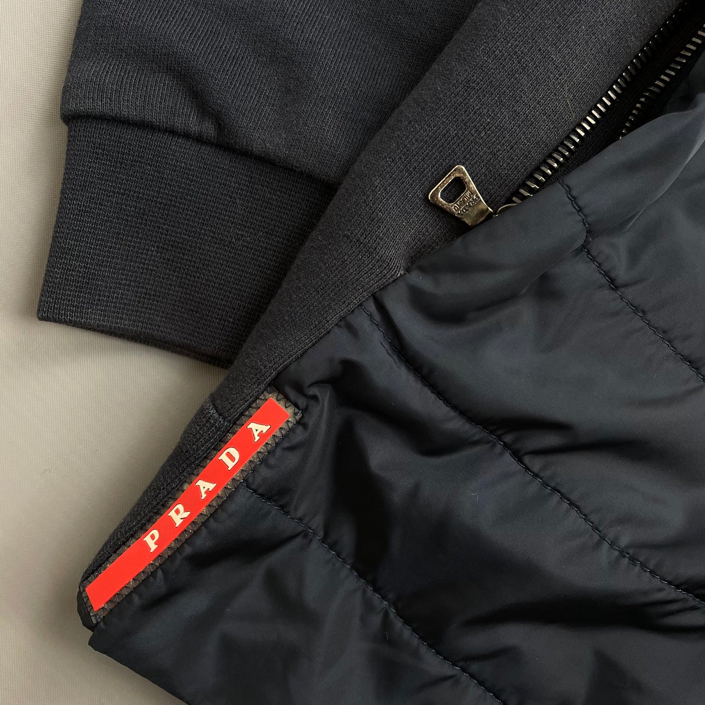 Prada Sport Navy Nylon Padded Hybrid Hooded Jacket