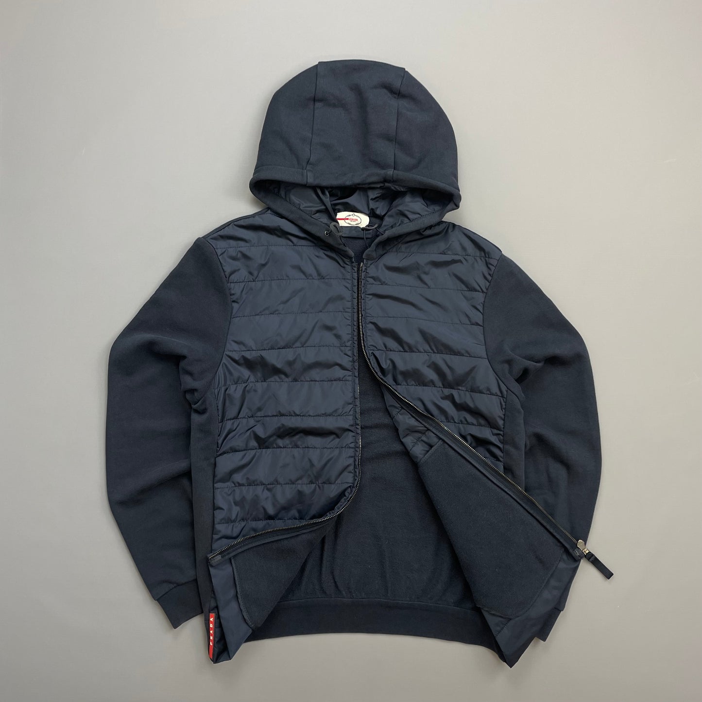 Prada Sport Navy Nylon Padded Hybrid Hooded Jacket