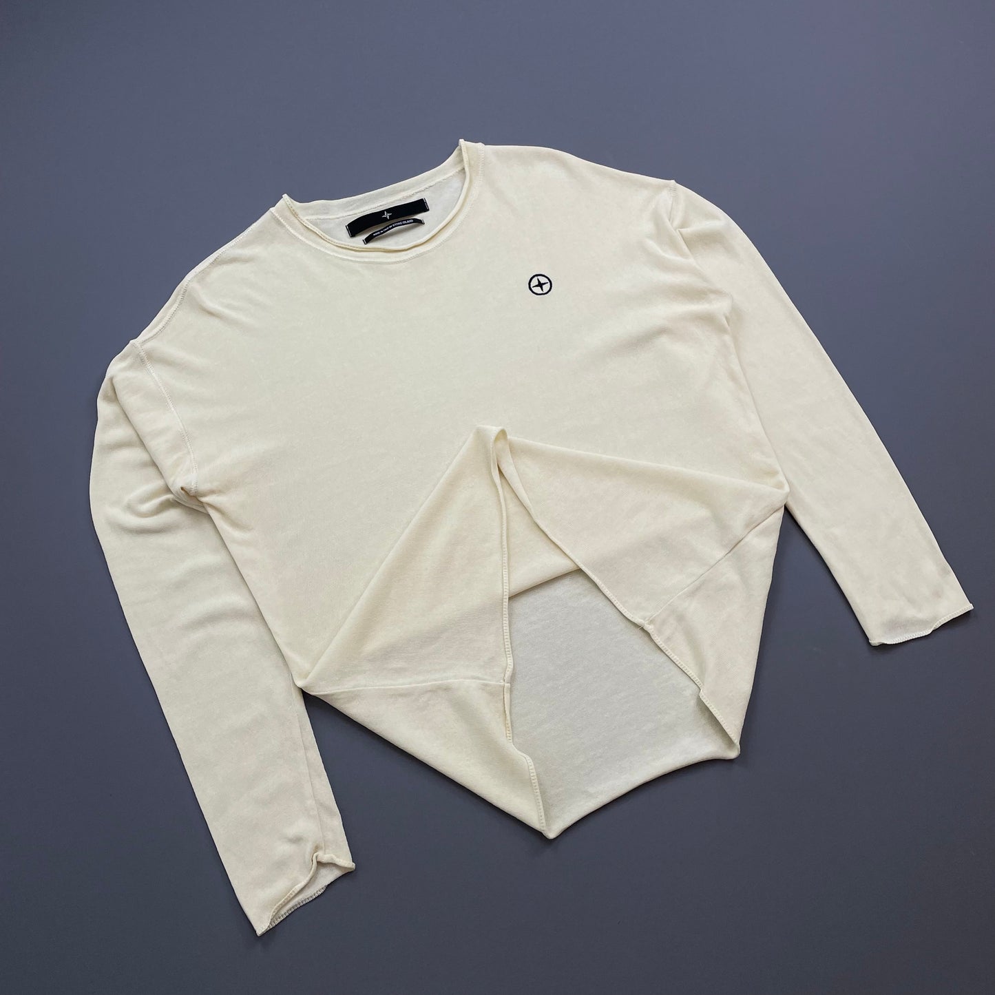 Stone Island Denims Cream 00s Lightweight Raw-Edge Jumper