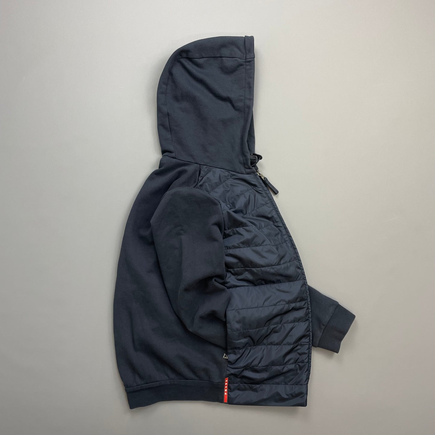 Prada Sport Navy Nylon Padded Hybrid Hooded Jacket