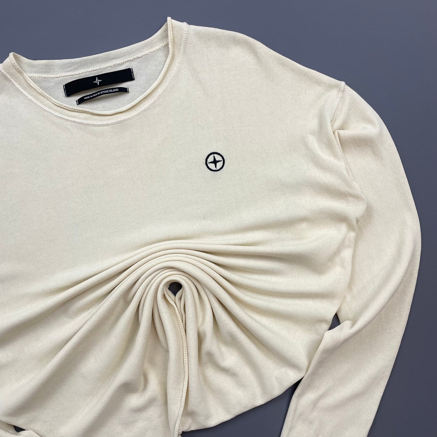 Stone Island Denims Cream 00s Lightweight Raw-Edge Jumper