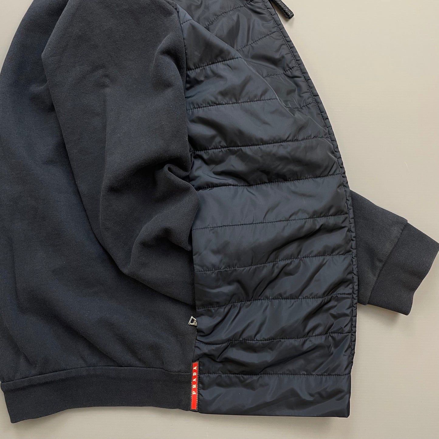 Prada Sport Navy Nylon Padded Hybrid Hooded Jacket