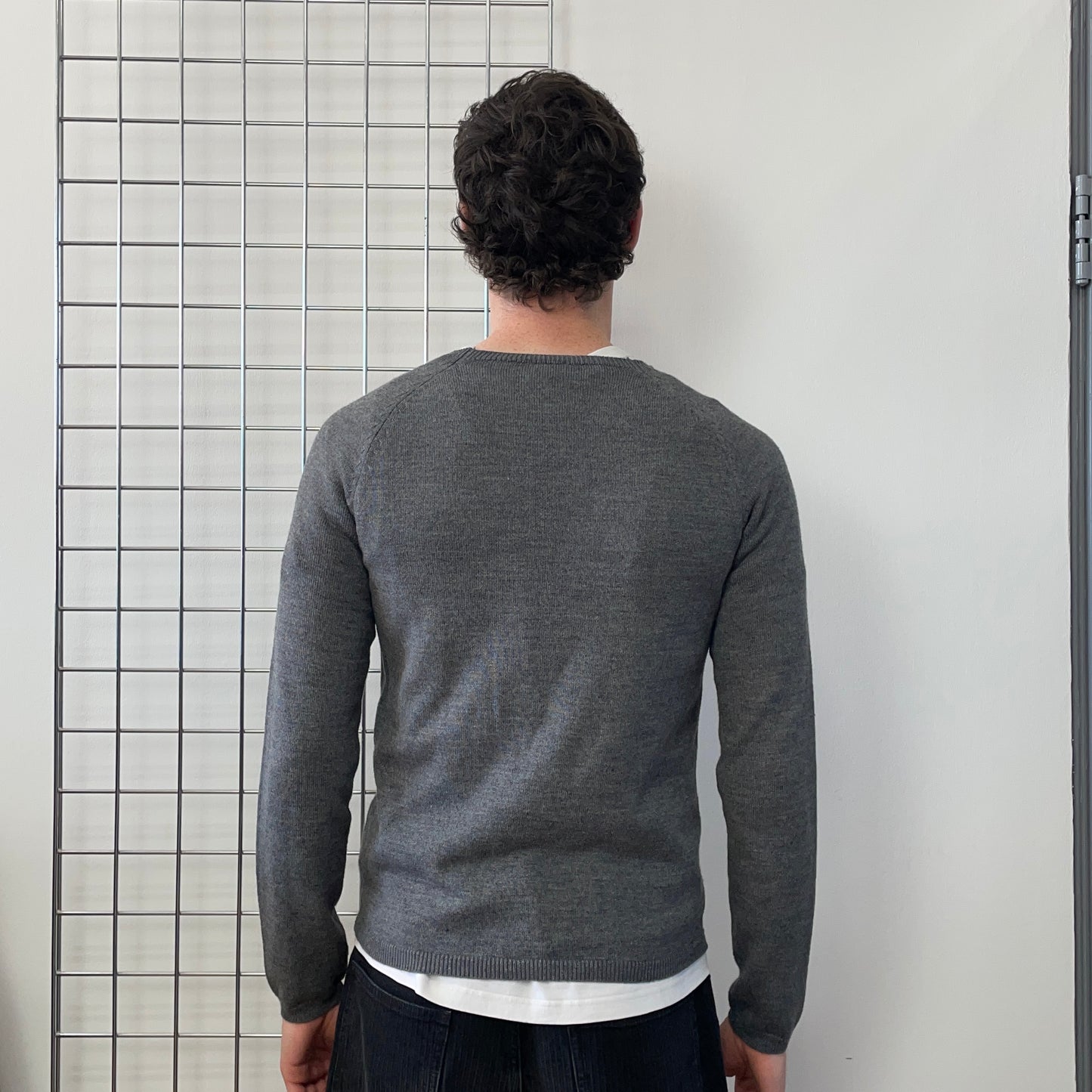 Armani Jeans Grey 00s Contrast Stitch Knit Jumper