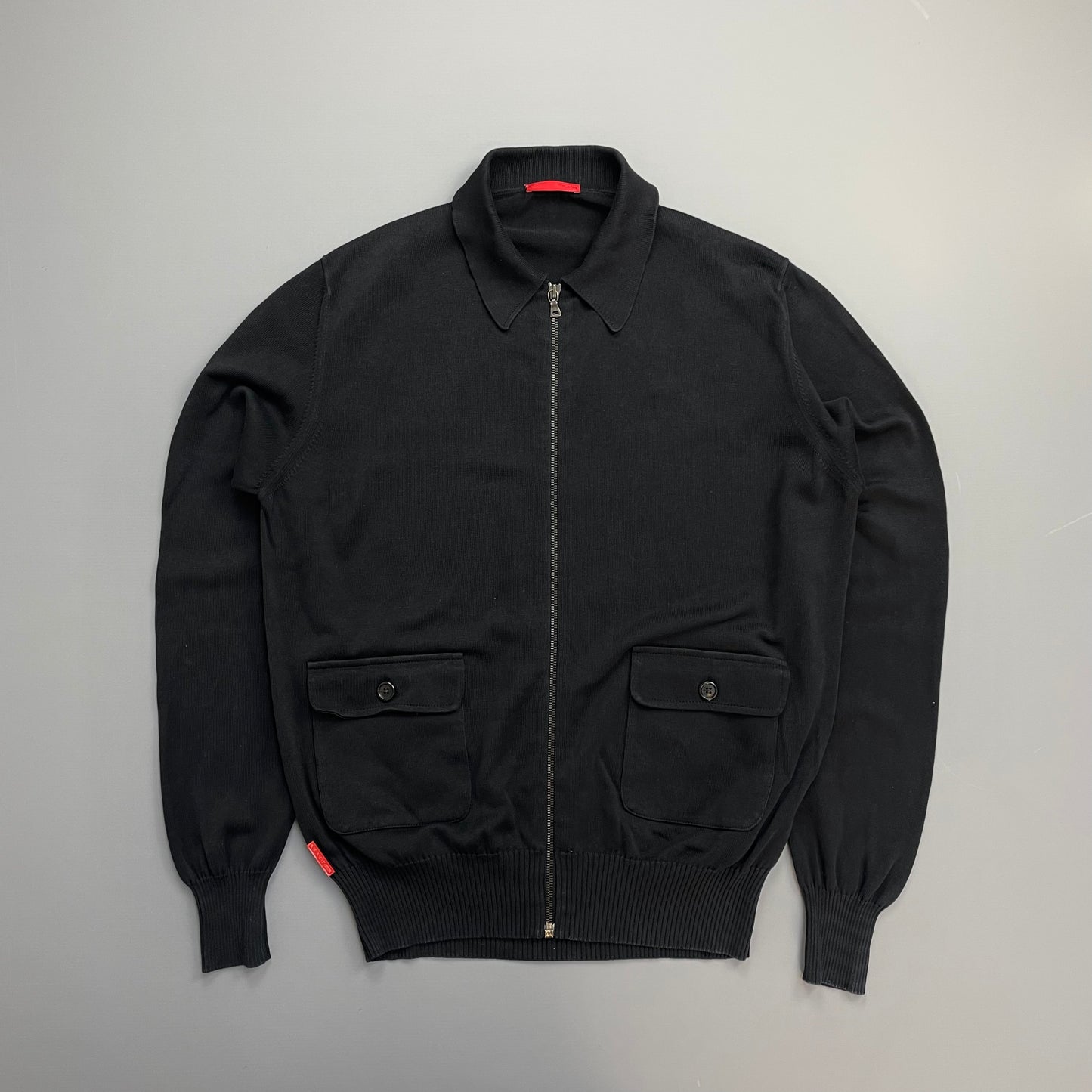 Prada Sport Black 2008 Cotton Knit Zip-Through Collared Cardigan