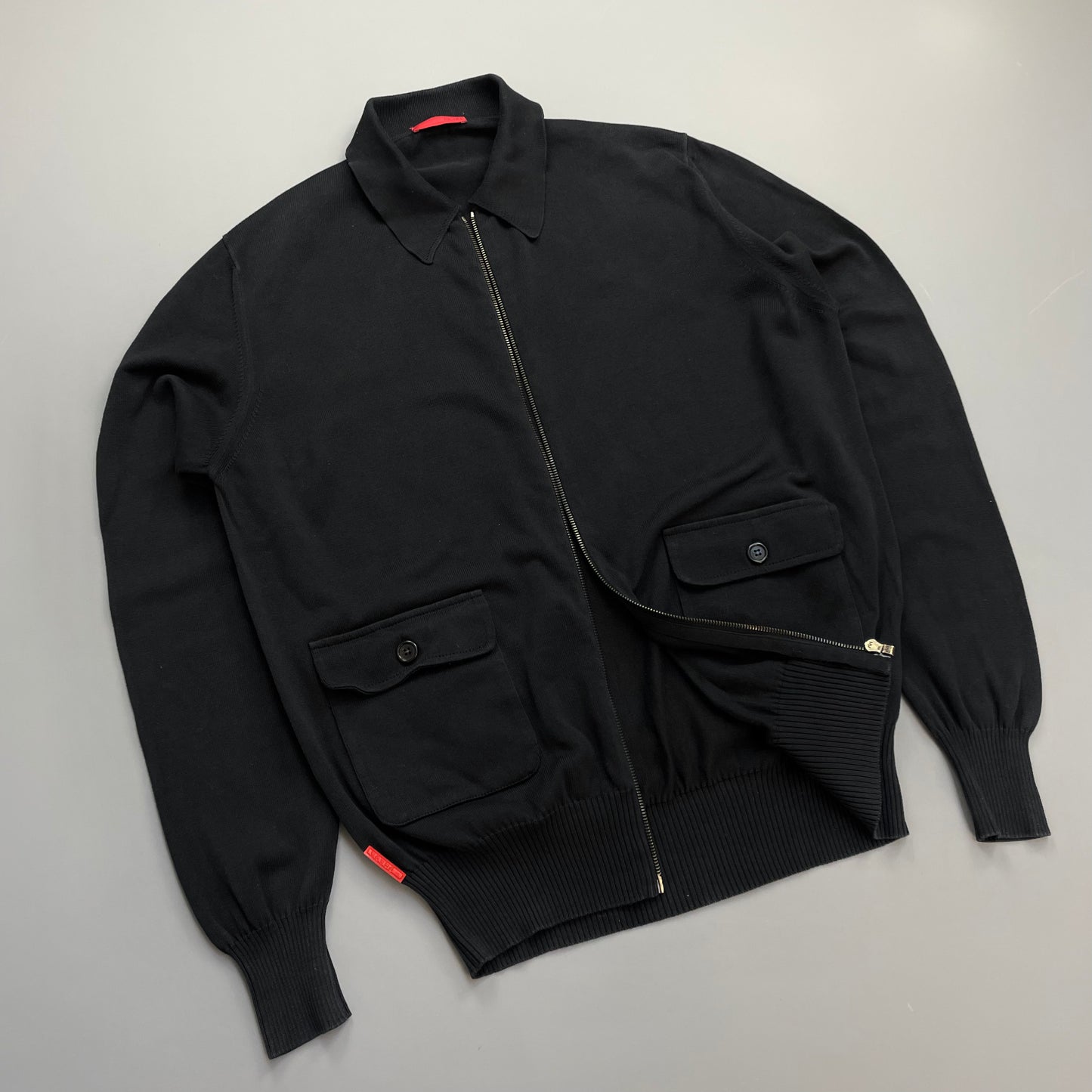 Prada Sport Black 2008 Cotton Knit Zip-Through Collared Cardigan