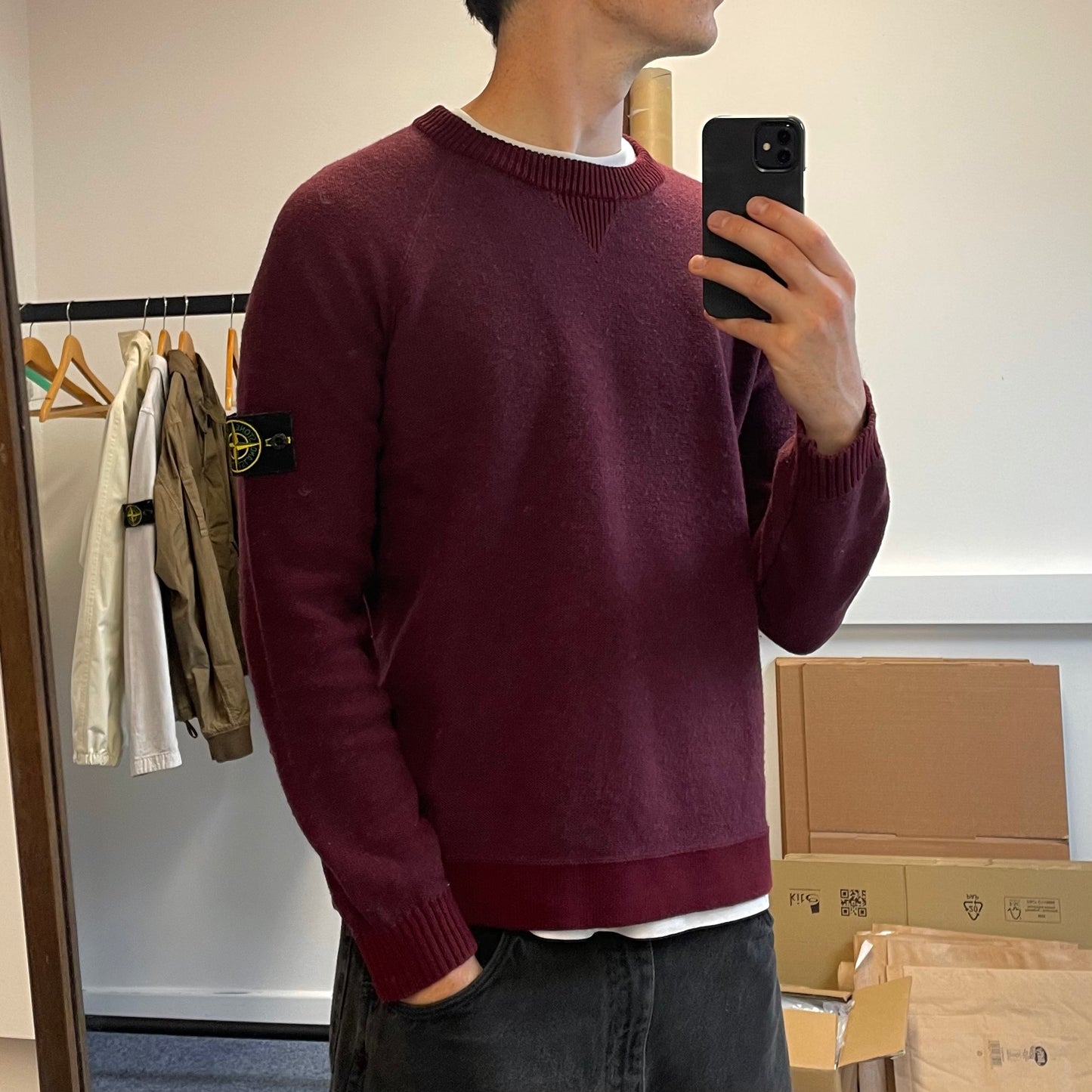 Stone Island Two-Tone Burgundy Knit Jumper