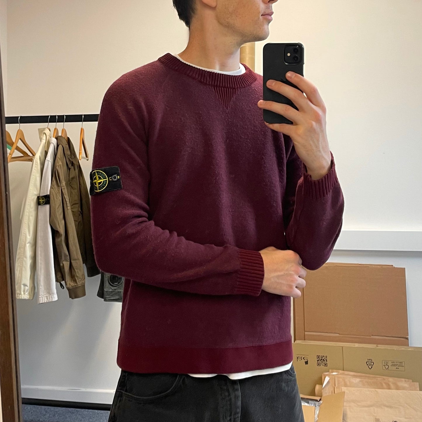 Stone Island Two-Tone Burgundy Knit Jumper