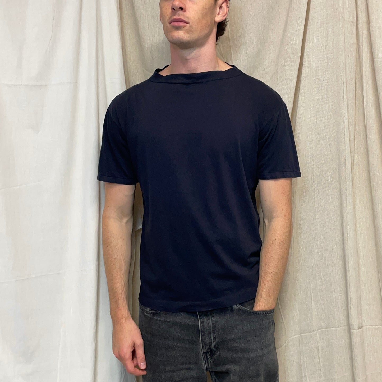 Stone Island Navy 80s Cotton Boat Neck Tee