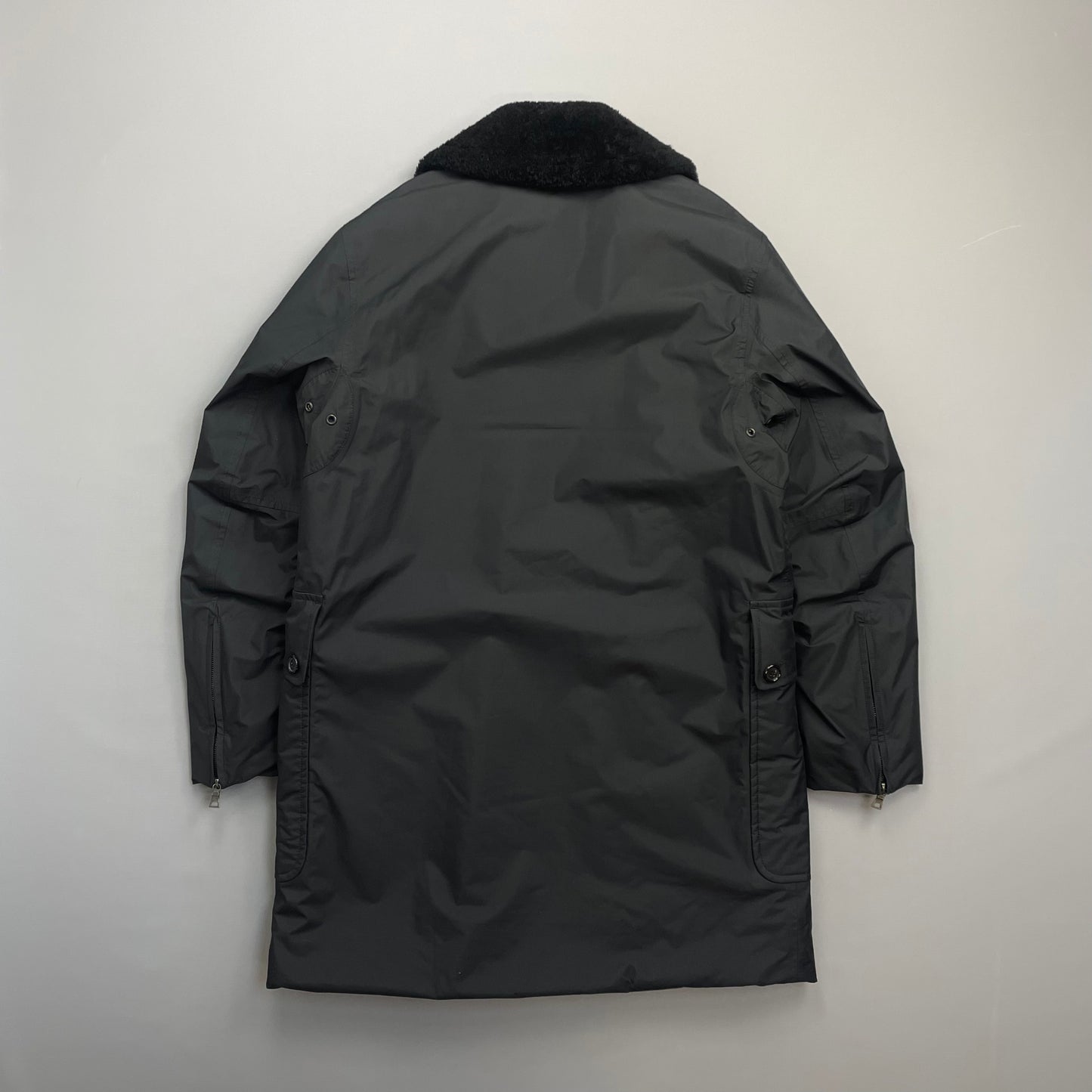 Prada Sport Black Nylon Sheep Fur Padded Long Coat