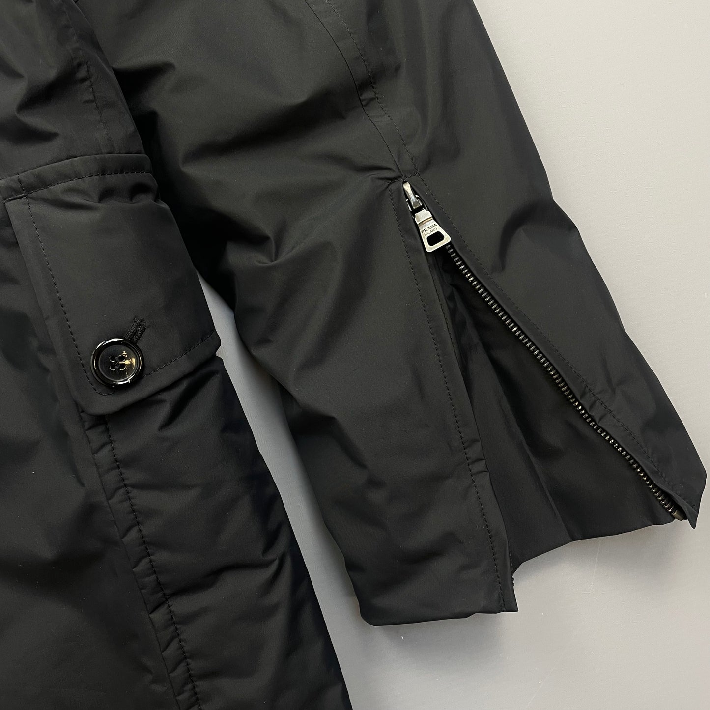 Prada Sport Black Nylon Sheep Fur Padded Long Coat