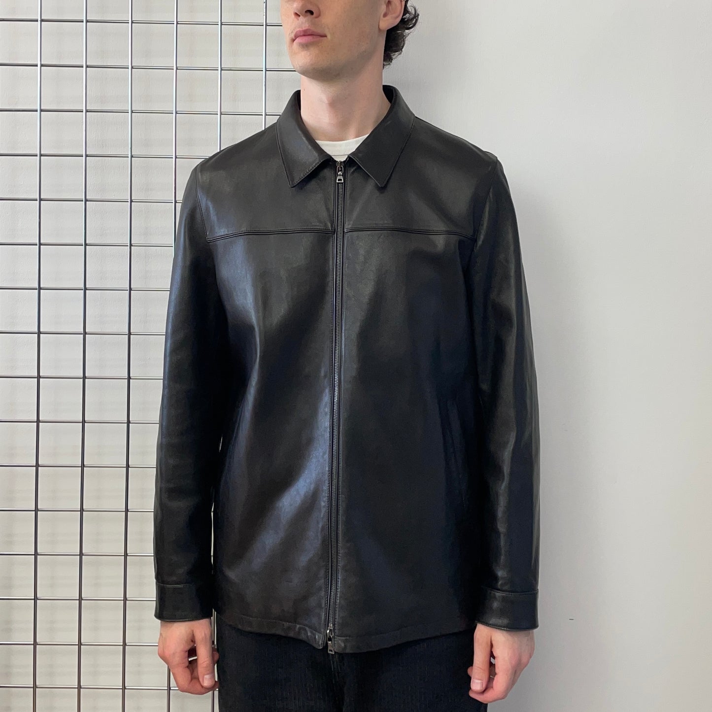 Prada Black 2008 Leather Zip-Through Jacket
