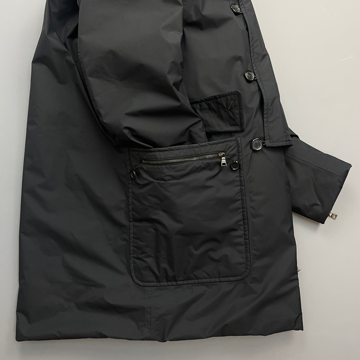 Prada Sport Black Nylon Sheep Fur Padded Long Coat
