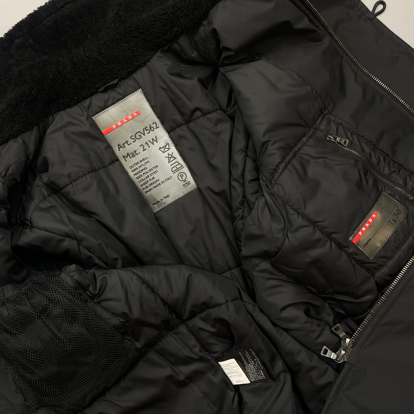 Prada Sport Black Nylon Sheep Fur Padded Long Coat