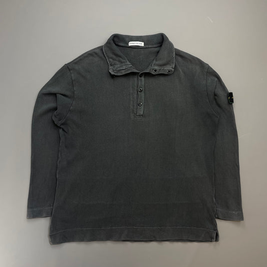 Stone Island Grey AW99 Cotton Button-Up Collar Green Edge Badge Jumper