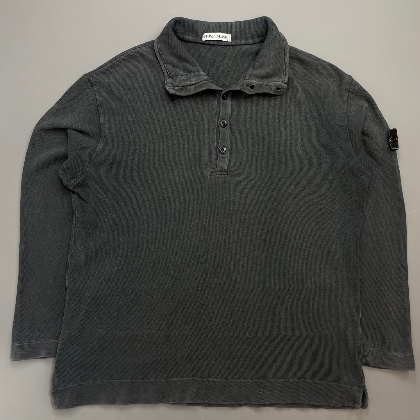 Stone Island Grey AW99 Cotton Button-Up Collar Green Edge Badge Jumper