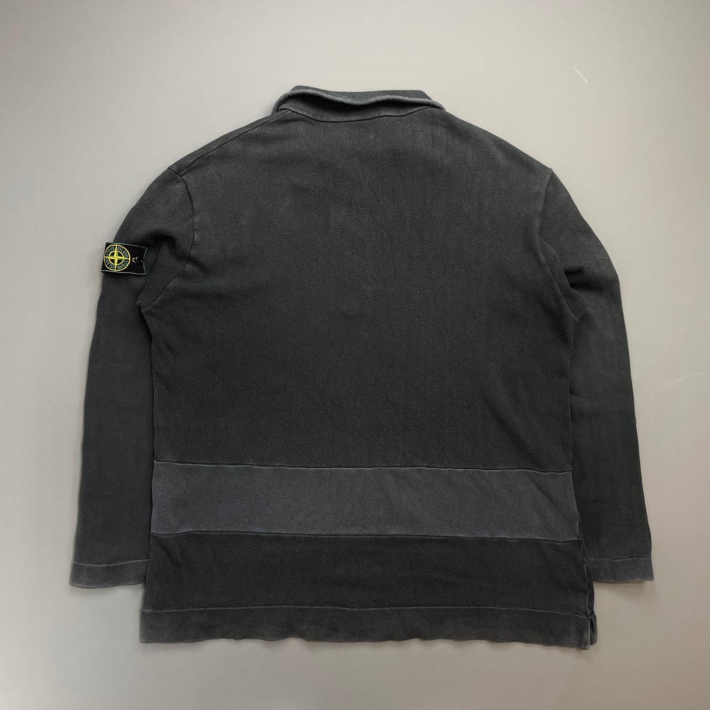 Stone Island Grey AW99 Cotton Button-Up Collar Green Edge Badge Jumper