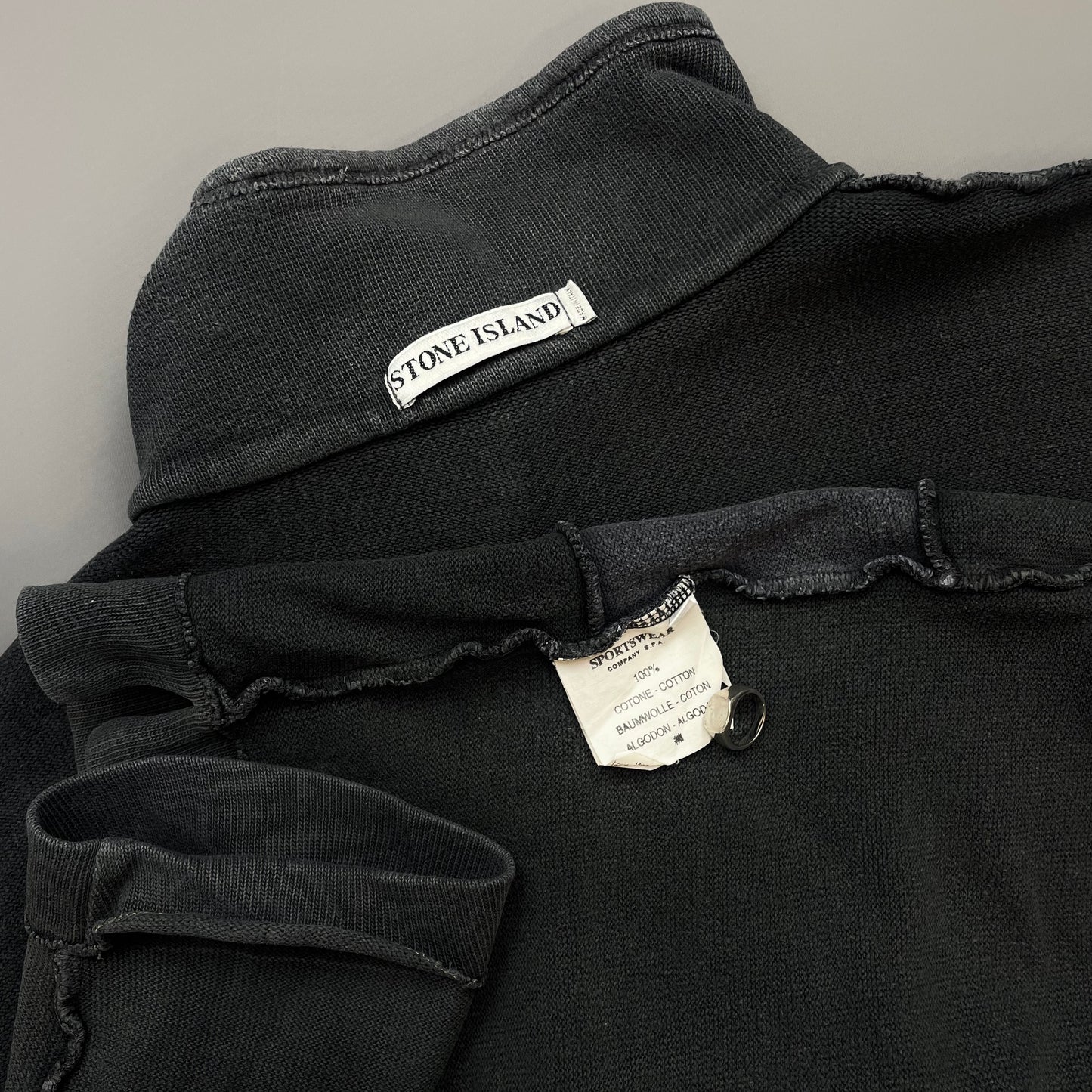 Stone Island Grey AW99 Cotton Button-Up Collar Green Edge Badge Jumper