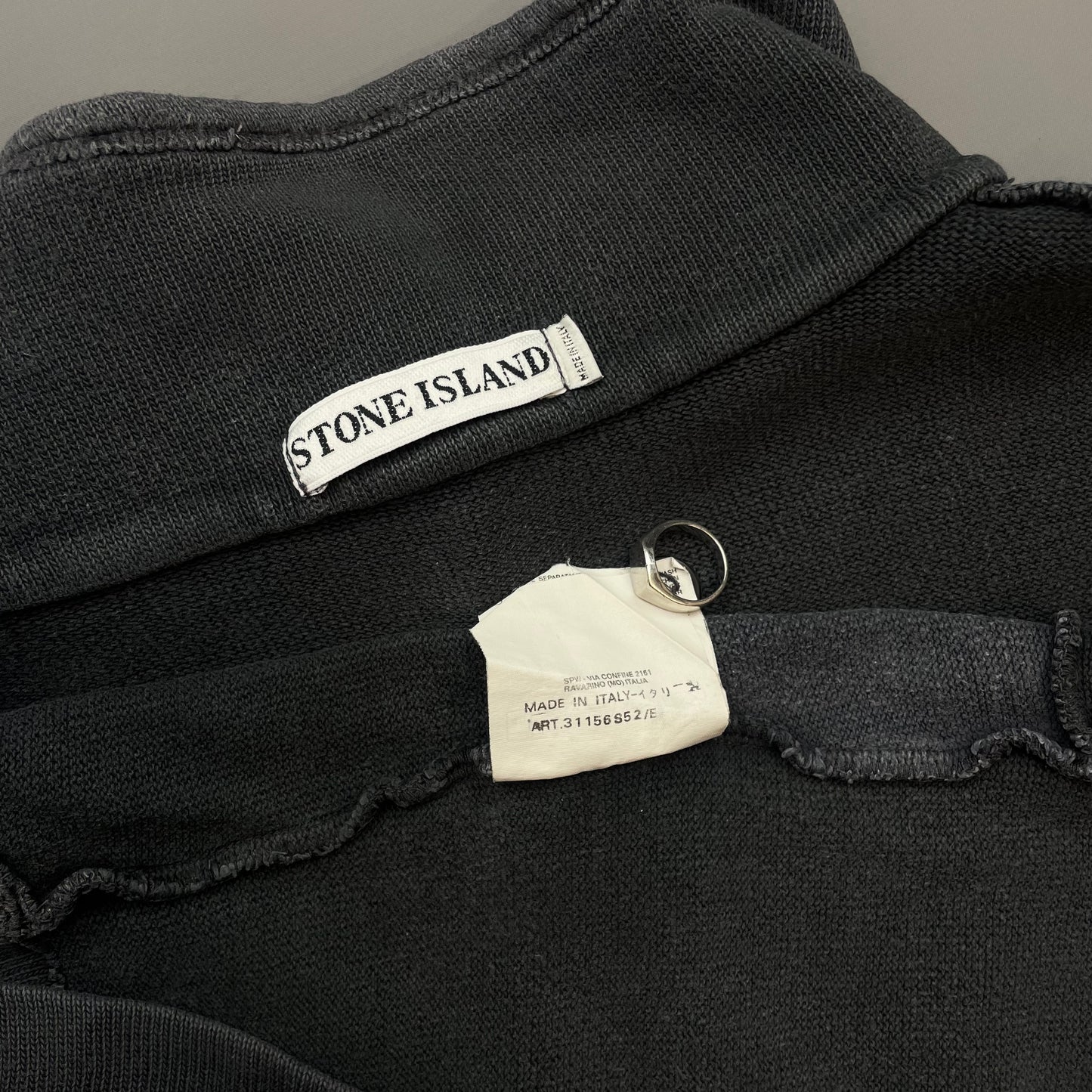 Stone Island Grey AW99 Cotton Button-Up Collar Green Edge Badge Jumper
