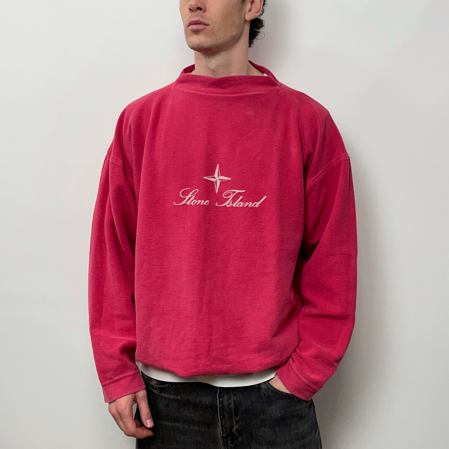 Stone Island Pink 90s Script Spellout Fleece Jumper