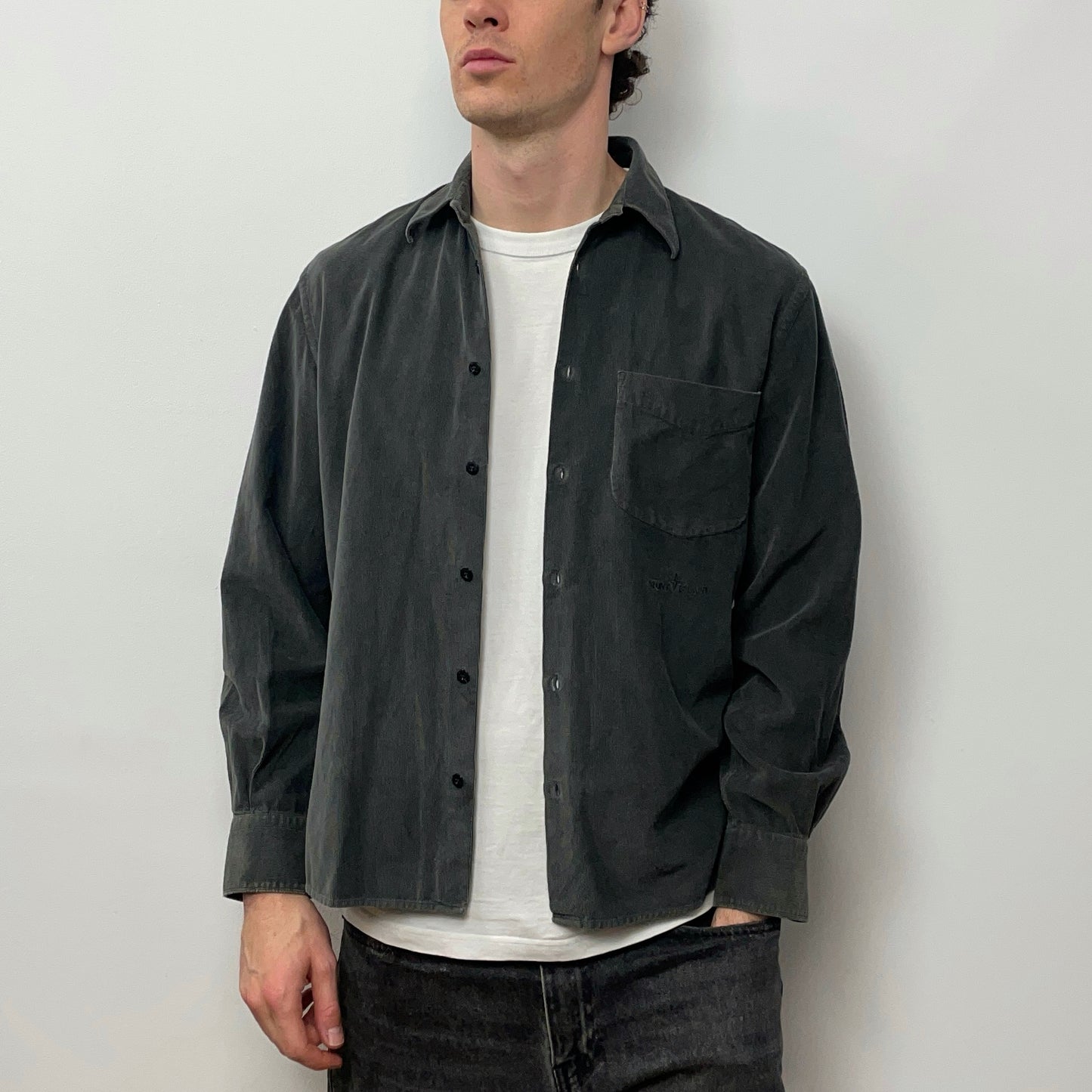 Stone Island Dark Grey AW03 Fine Cord Spellout Shirt