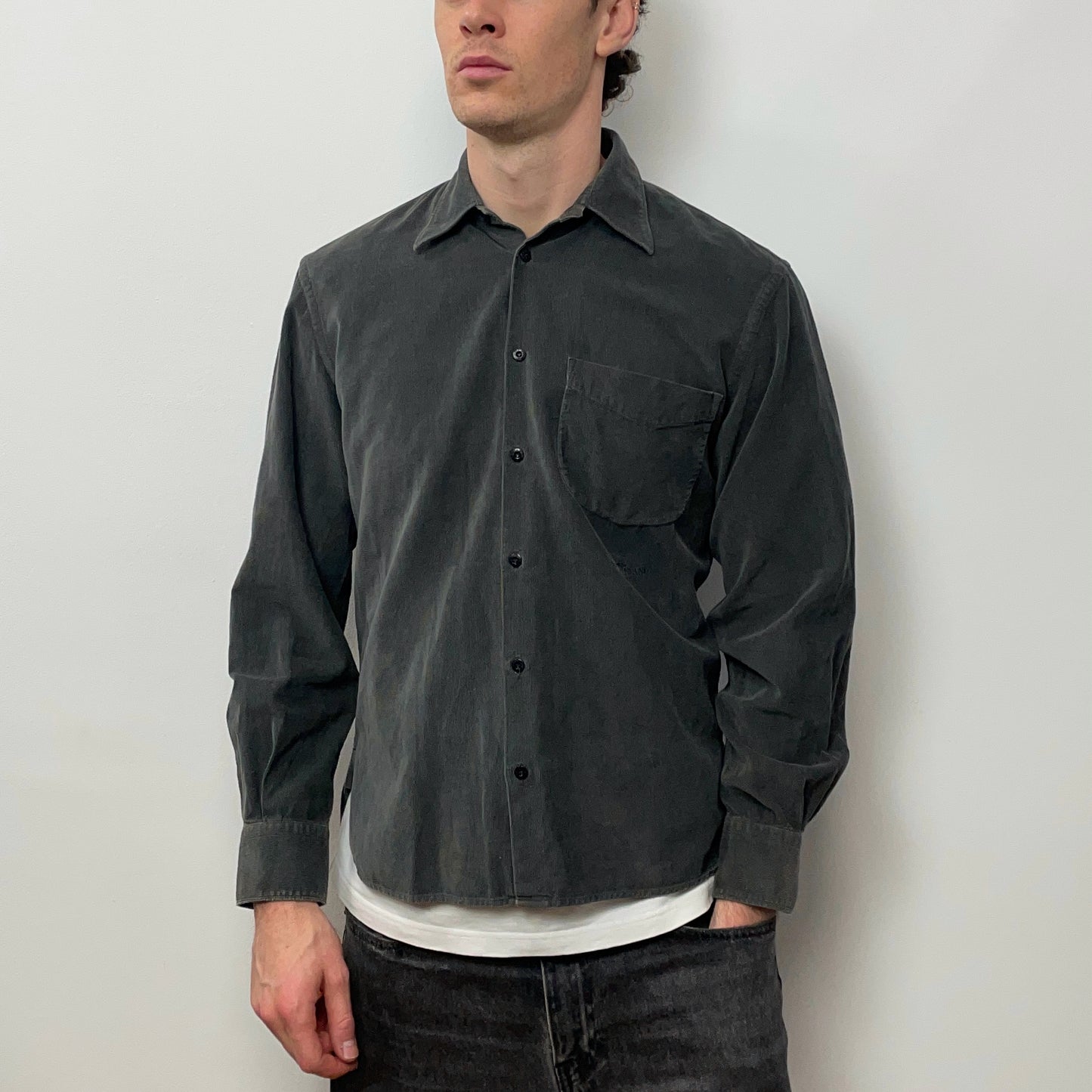 Stone Island Dark Grey AW03 Fine Cord Spellout Shirt