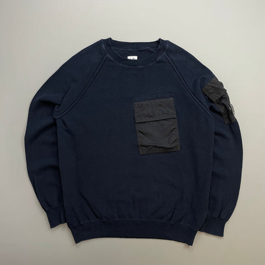 C.P. Company Navy & Black Nylon Pocket Knit Lens Jumper