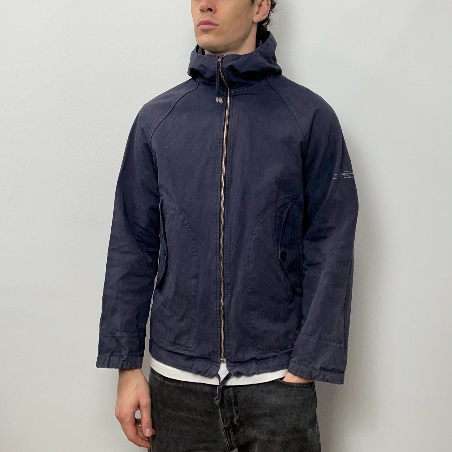 Stone Island Denims Navy SS04 Cotton Hooded Windbreaker Jacket
