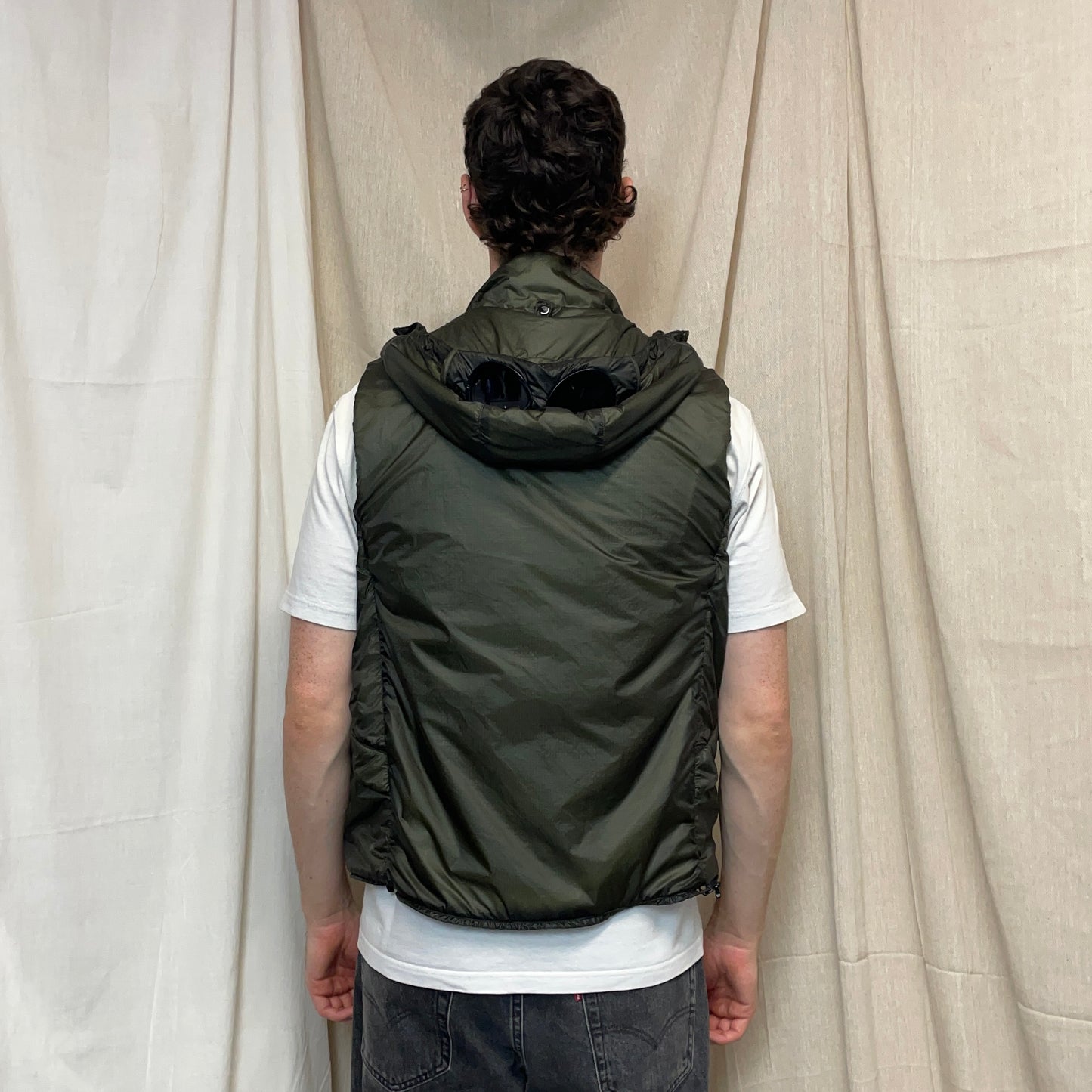 C.P. Company Khaki Green Nada Shell Primaloft Hooded Goggle Nylon Gilet Vest
