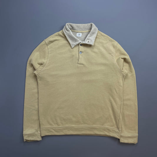 C.P. Company Beige AW01 Wool Blend Button Collar Fleece Jumper